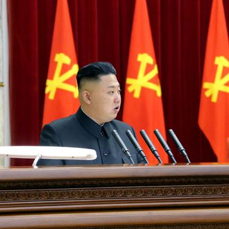 Photo released by the KCNA news agency on April 1 shows that Kim Jong-un, leader of Democratic People's Republic of Korea (DPRK), speaks during a plenary meeting of the Central Committee of the DPRK in Pyongyang, capital of the DPRK, on March 31, 2013. 