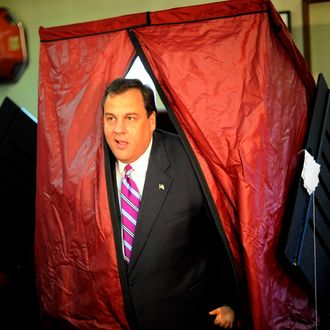 MENDHAM, NJ - NOVEMBER 3: Republican New Jersey Gubernatorial hopeful Chris Christie exits the voting booth after casting his vote, Nov.3, 2009 in Mendham, New Jersey. Christie is challenging incumbent Democrat John Corzine.(Photo by Stephen Chernin/Getty Images)