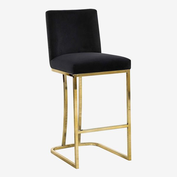 Meridian Furniture Heidi Collection Contemporary Velvet Upholstered Counter Stool With Polished Gold Metal Legs