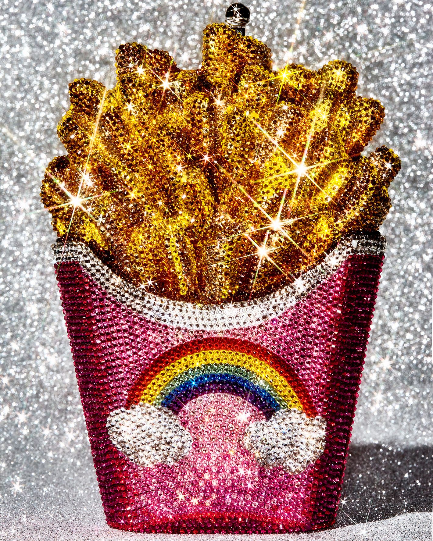 French Fries Bag  Judith Leiber French Fries Rainbow Clutch Bag