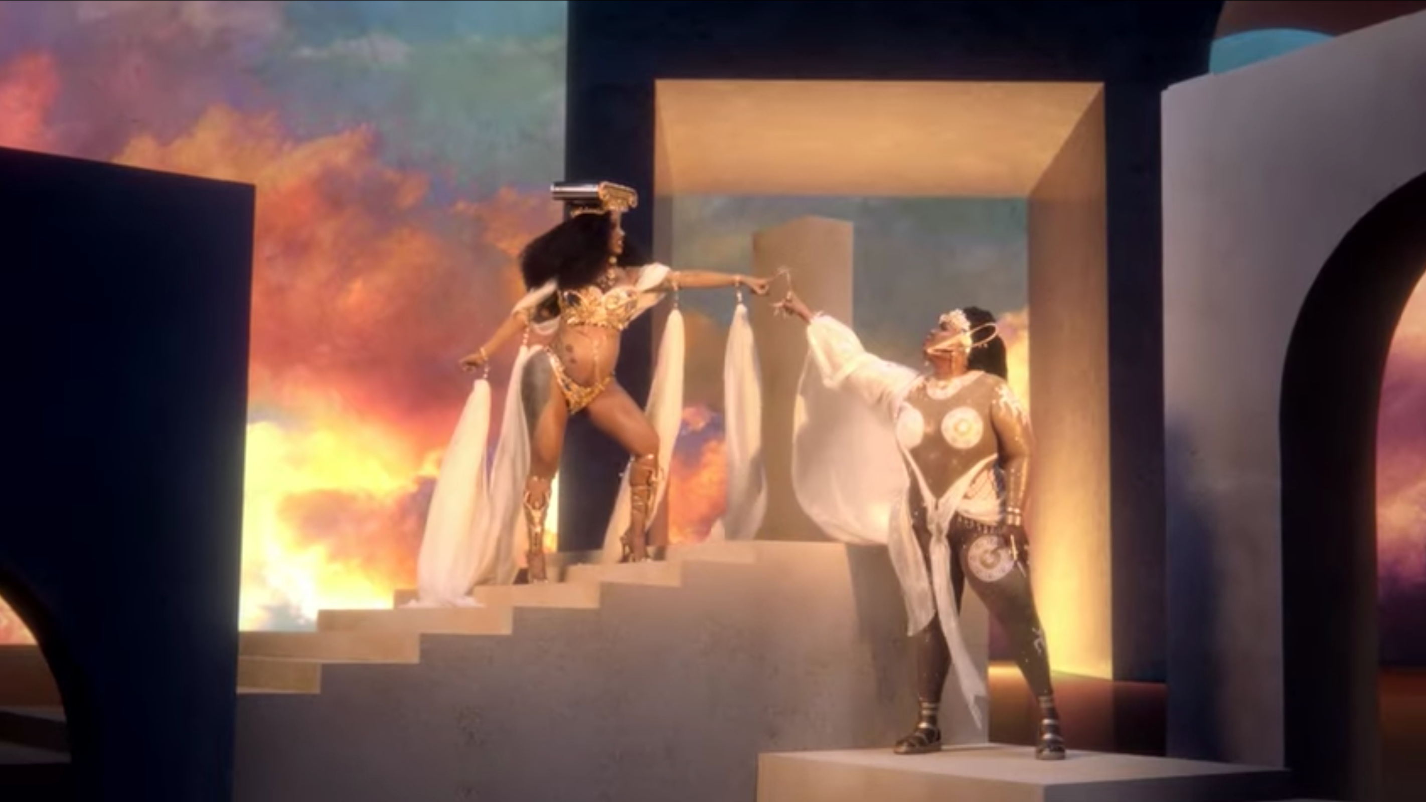 Lizzo and pregnant Cardi B channel Hercules in Rumours music video