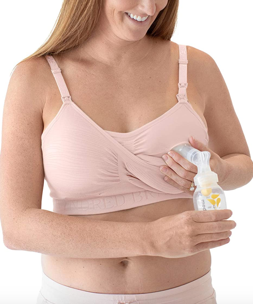 Fits All Moms Pump More in Less Time Adjusts with Body Pump Strap Hands-Free Pumping & Nursing Bra 