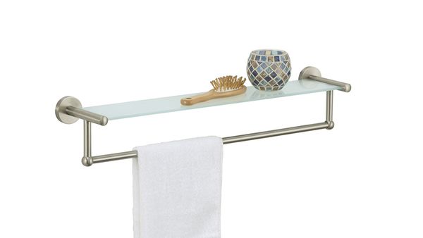 Organize It All Satin Nickel Glass Shelf with Towel Bar
