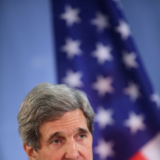 BERLIN, GERMANY - FEBRUARY 26: U.S. Secretary of State John Kerry and German Foreign Minister Guido Westerelle (not pictured) speak to the media following talks at the Foreign Ministry on February 2, 2013 in Berlin, Germany. Kerry is scheduled to meet with German Chancellor Angela Merkel and Russian Foreign Minister Sergey Lavrov later in the day. (Photo by Sean Gallup/Getty Images)