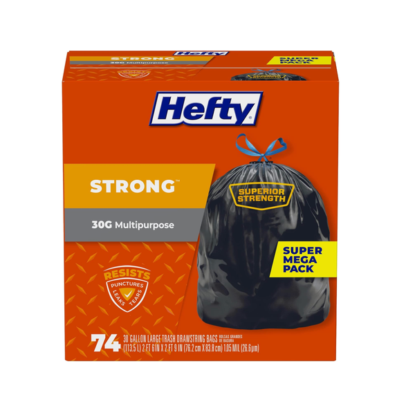 Hefty Strong Large Trash Bags, Black - 74 Bags