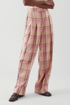 COS Pleated Wide-Leg Checked Trousers