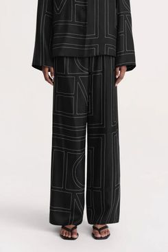 Toteme Monogram-Embroidered Silk Pajama Pants