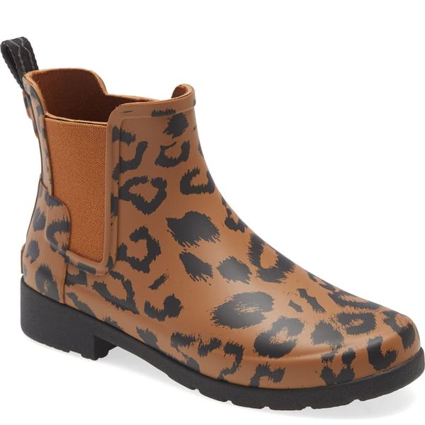 Hunter Original Leopard Print Refined Chelsea Waterproof Rain Boot