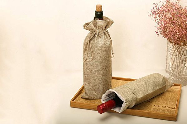 HRX Package Burlap Wine Bags With Drawstring