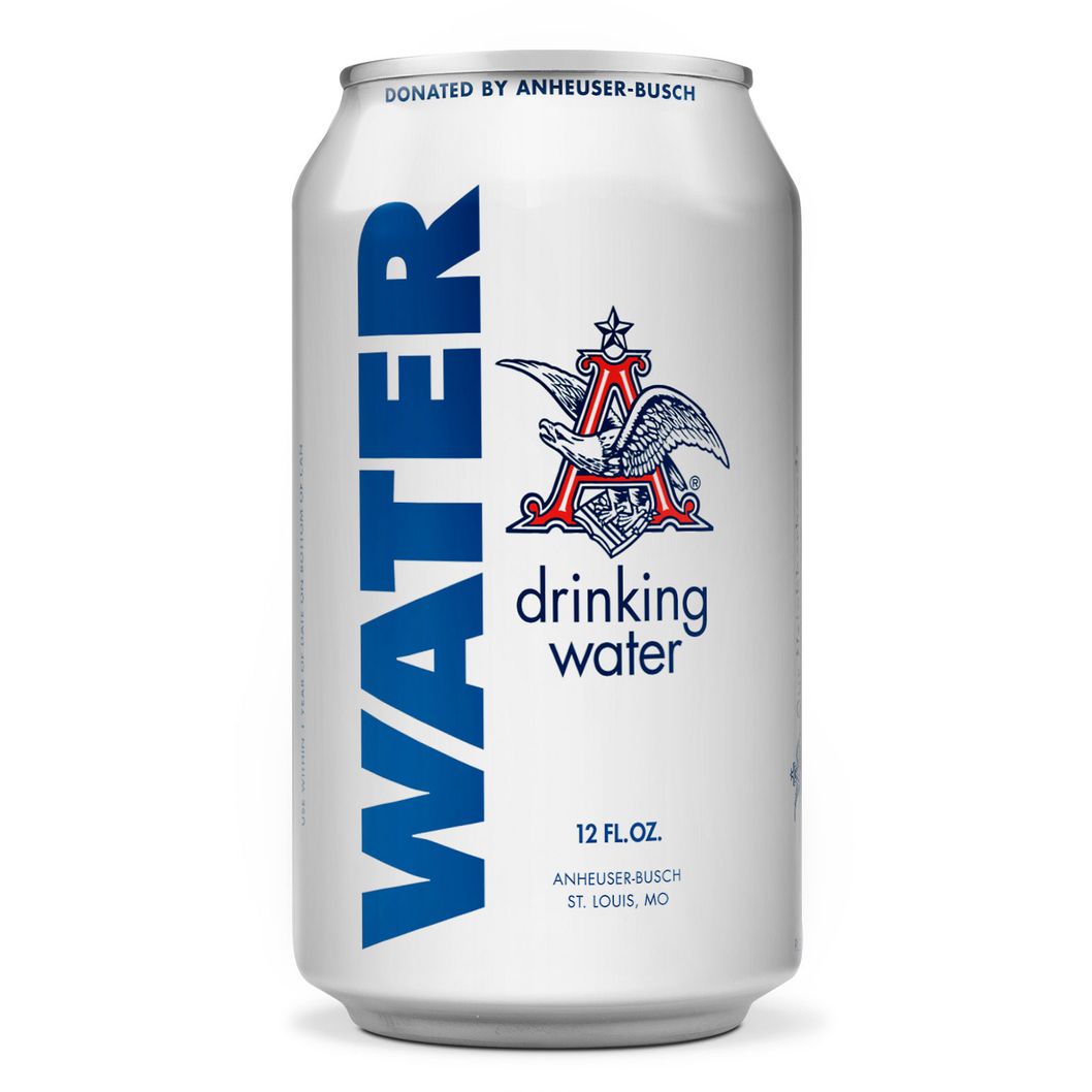 Canned water. Anheuser Busch, Campbell Taggart.