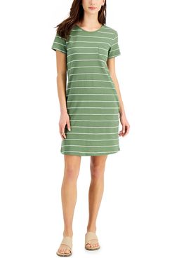 Style & Co Cotton Striped T-Shirt Dress, Created for Macy's