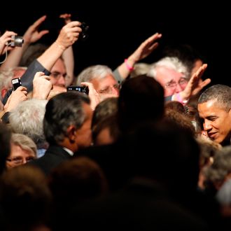 PORTLAND, OR - JULY 24: U.S. President Barack Obama greets supporters at a campaign fundraiser at the Oregon Convention Center on July 24, 2012 in Portland, Oregon. President Obama is next scheduled to continue his campaign in Seattle. (Photo by Jonathan Ferrey/Getty Images)