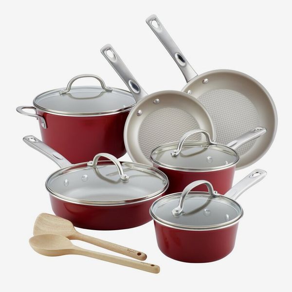 Ayesha Home Collection Porcelain Enamel Nonstick Cookware Set, 12-Piece