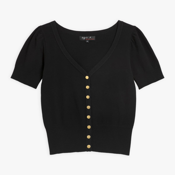 Agnes B black cotton short-sleeve Nora cardigan