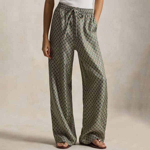 Ralph Lauren Floral Silk Drawstring Wide-Leg Pants