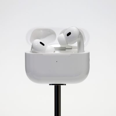 New Apple AirPods are displayed during an Apple special event at Apple headquarters on September 9.