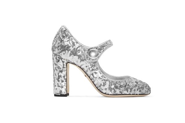 Dolce & Gabbana Silver Sequinned Mary Jane Heels