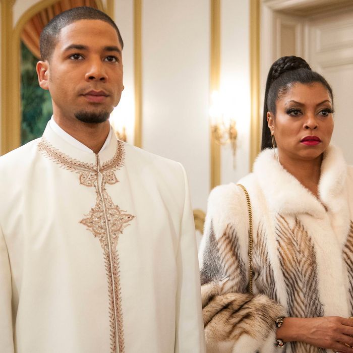 EMPIRE: Jamal (Jussie Smollett, L) and Cookie (Taraji P. Henson, R) attend the all white party in the