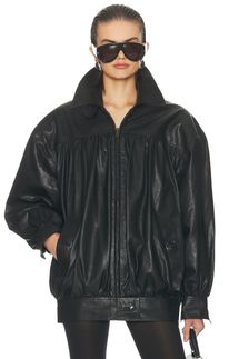Helsa The Shirred Oversized Leather Jacket