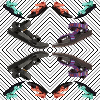 A collage of Teva sandals.