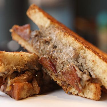 Challah, chicken liver, bacon onions