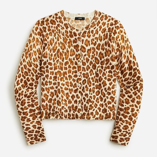 J.Crew Classic Merino Wool Cardigan Sweater in Leopard Print