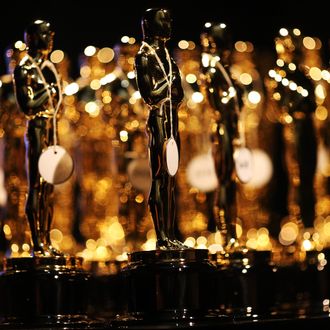 General view of the Oscar statues backstage during the Oscars held at the Dolby Theatre on February 24, 2013 in Hollywood, California. 