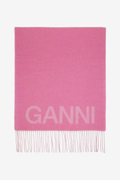 Ganni Pink Recycled Wool Scarf