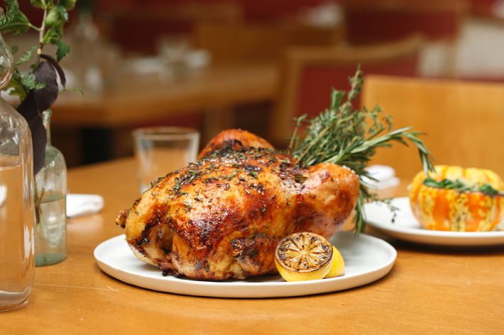 Roast chicken for two, spinach à la crème.