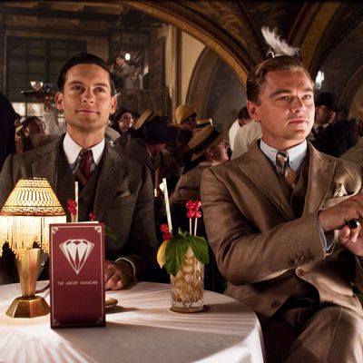 Tobey Maguire and Leonardo DiCaprio in their Brooks Brothers costumes.