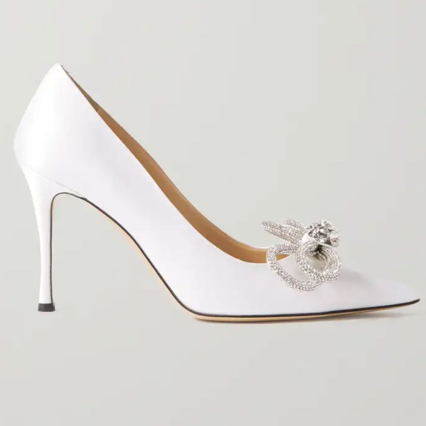 Mach & Mach Double Bow Crystal-Embellished Satin Pumps