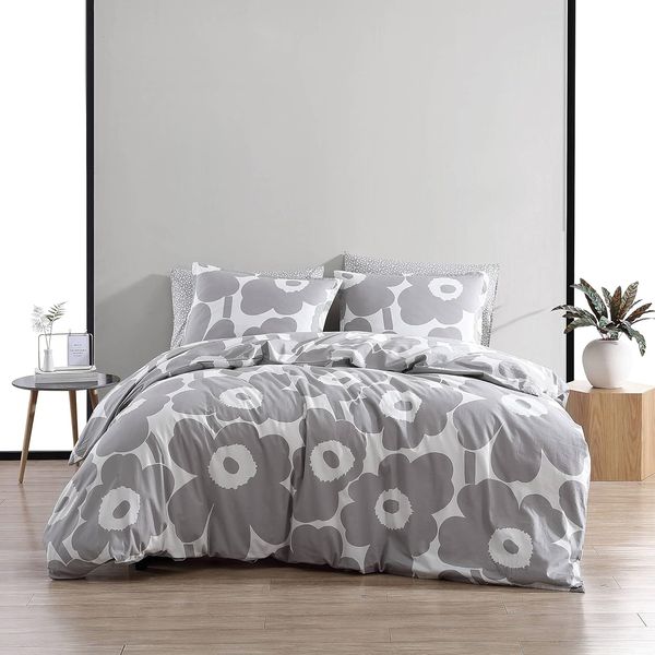 Marimekko Unikko Duvet Cover Set - Grey, Full/Queen