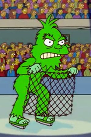 It first appeared in an Ice Capades Christmas Show as a man inside a costume with his beloved catchphrase, “Grumply, grumply groo.” Later, after being struck with a pool cue, green liquid leaked out of his eyeholes, leading a terrified Homer to ask, “What is this thing?” Still later, the Grumple bought a house from Gil Gunderson for his family in Scottsdale ... unfortunately, during the height of the real-estate bubble.