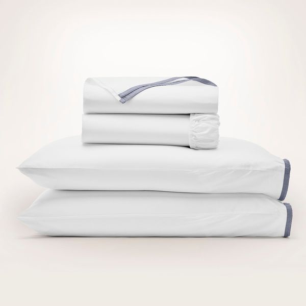 Boll & Branch Percale Hemmed Sheet Set - White/Bay Framed, Queen
