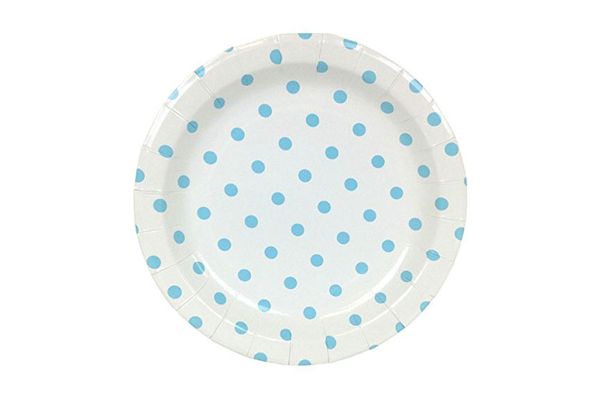 Just Artifacts Round Paper Party Plates 9-Inch (12 Pieces) — Baby Blue Polka Dot