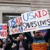 People demonstrate in support of workers at the U.S. Agency for International Development in Washington, on Monday, Feb. 3, 2025. (Tierney L. Cross/The New York Times)