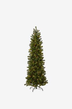 National Tree Company Pre-Lit Downswept Douglas-Fir Pencil-Slim Tree With Dual-Color LED Lights - 6.5’