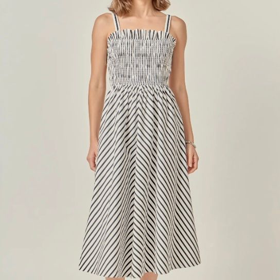 English Factory Striped Smocked Dress