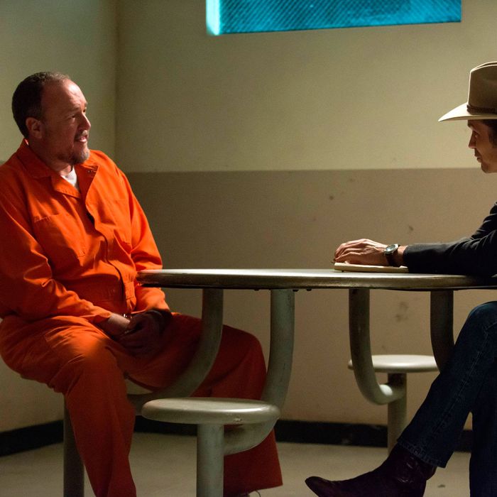 JUSTIFIED -- Outlaw -- Episode 8 (Airs Tuesday, February 26, 10:00 pm e/p) -- Pictured: (L-R) Brent Sexton as Hunter Mosley, Timothy Olyphant as Deputy U.S. Marshal Raylan Givens