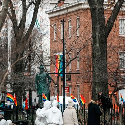 Authorities remove the Pride flag from the Stonewall National Monument, in New York City