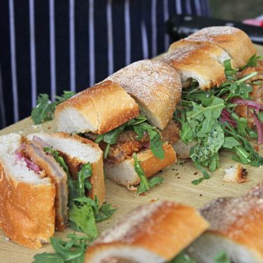 Pork schnitzel sandwich, black pepper apple chutney