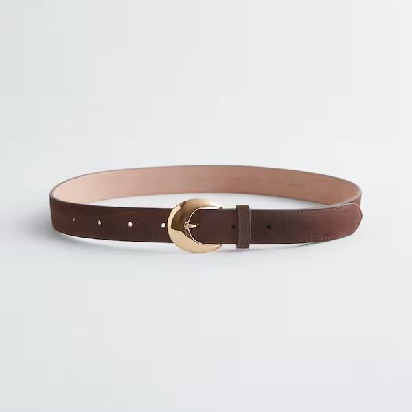 Crescent Buckle Leather Belt - Dark Brown Suede