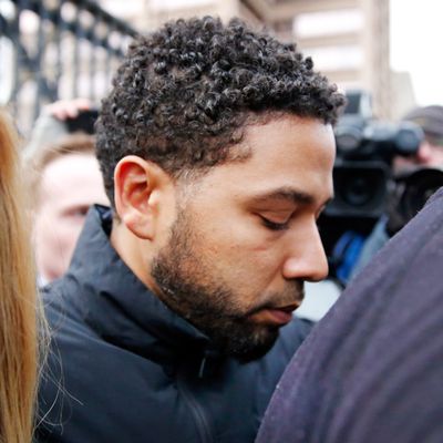 Jussie Smollett leaves Cook County jail after posting bond on February 21, 2019 in Chicago, Illinois.