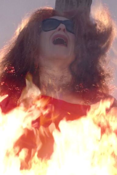 Fashion-loving Myrtle Snow (Frances Conroy) is burned at the stake as she shouts, "Balenciaga!" (This one foreshadows a number of characters being burned alive in Roanoke.)