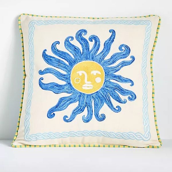 Anthropologie Soula Embroidered Indoor/Outdoor Pillow