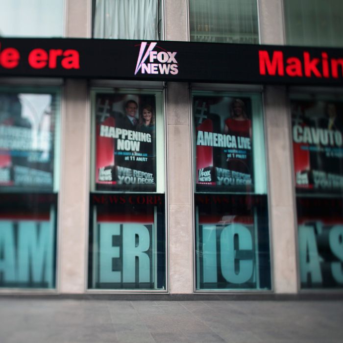 The Fox News ticker is displayed outside News Corp. headquarters in New York, U.S., on Tuesday, July 19, 2011. Rupert Murdoch defended News Corp.'s reputation over the phone-hacking scandal at his News of the World tabloid before U.K. lawmakers on what he told them was 