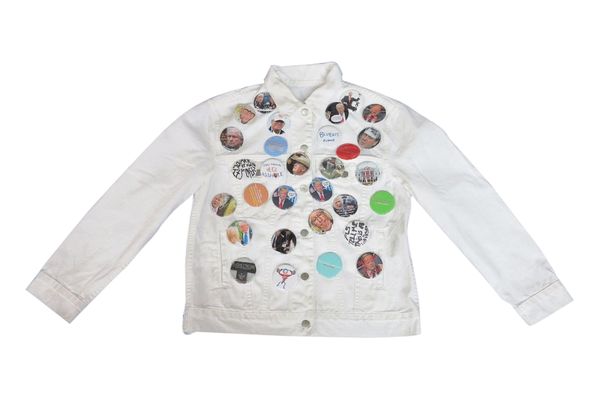 Rob Pruitt’s Flea Market: Anti Trump PinBack White Denim Jacket #1