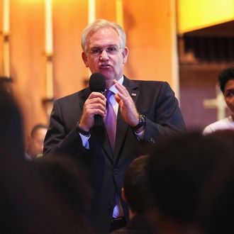 Missouri Governor Jay Nixon speaks about the unrest in the town of Ferguson following the shooting death of Michael Brown to residents and faith and community leaders during a forum held at Christ the King UCC Church on August 14, 2014 in Florissant, Missouri. Brown was shot an killed by a Ferguson police officer on August 9. Ferguson, a St. Louis suburb, has experienced four days of violent protests since the killing.