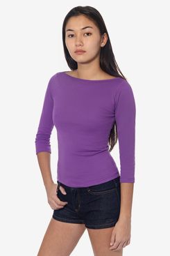 Los Angeles Apparel Baby-Rib Three-Quarter-Sleeve Boatneck Top