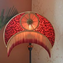Burgundy Gold Crescent Lampshade: Ombre Rayon Fringe, Victorian Style
